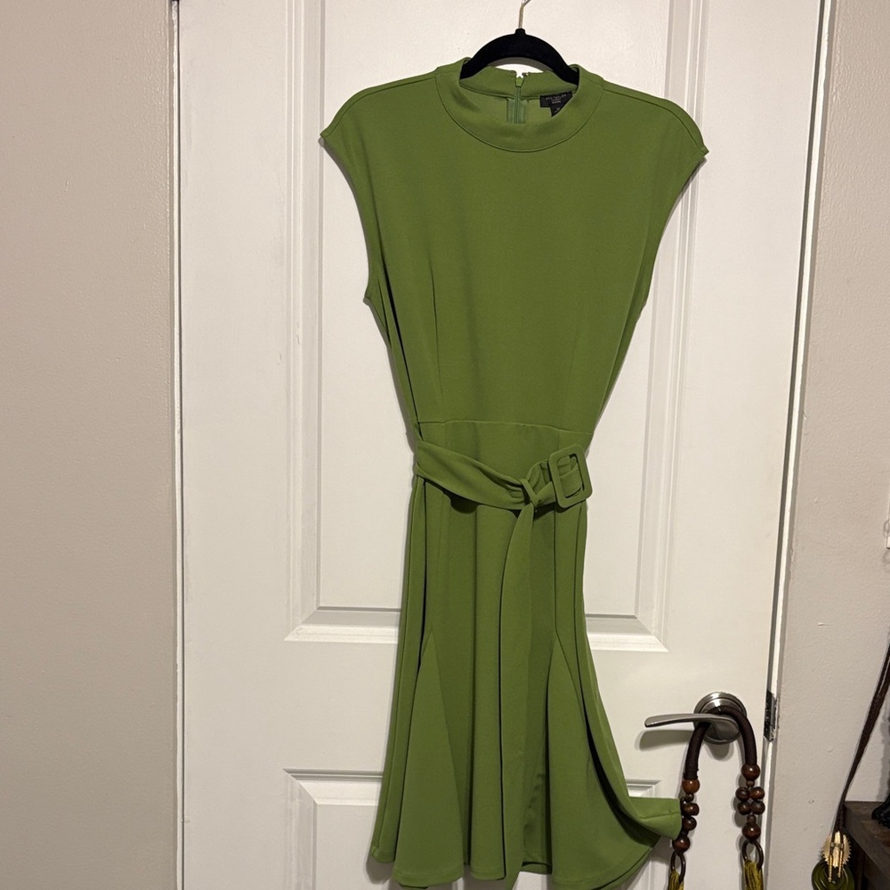 Ann Taylor Green Belted Midi Dress